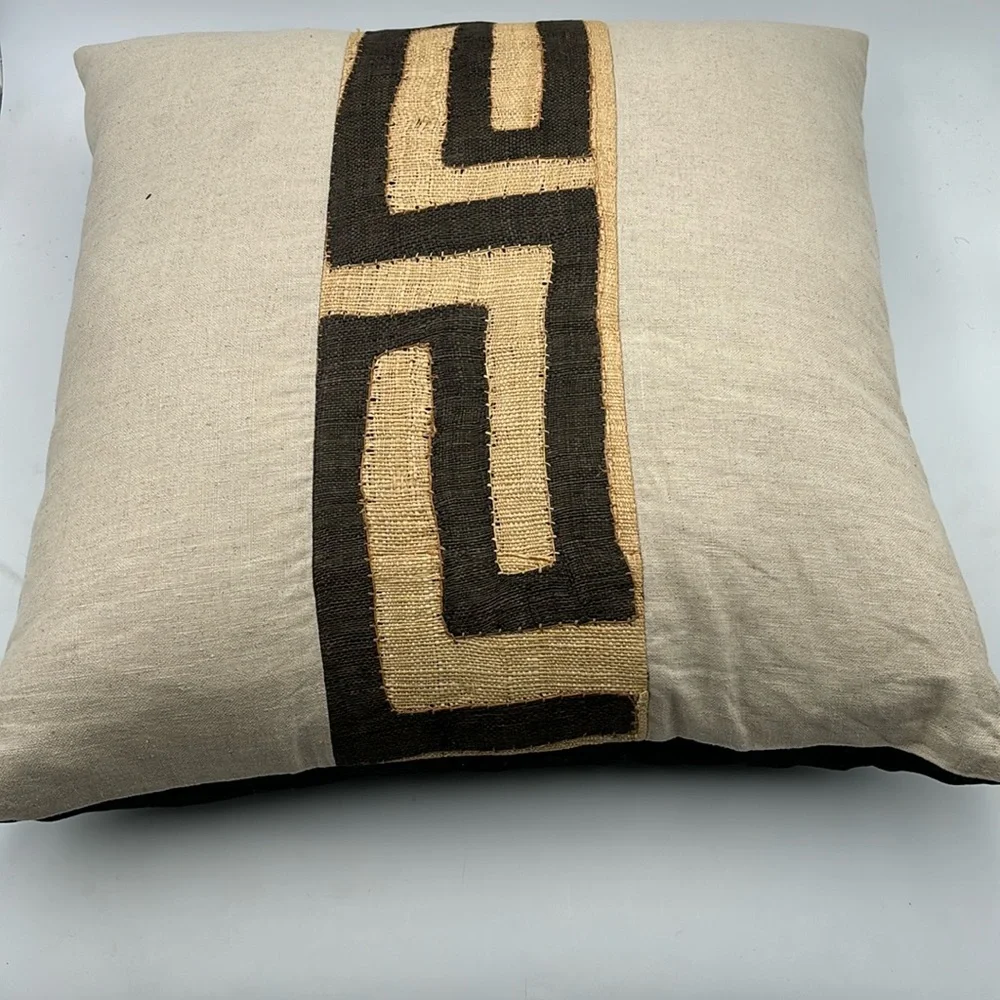 Mjita African Kuba Cloth Raffia Linen Tribal Safari Accent Pillow